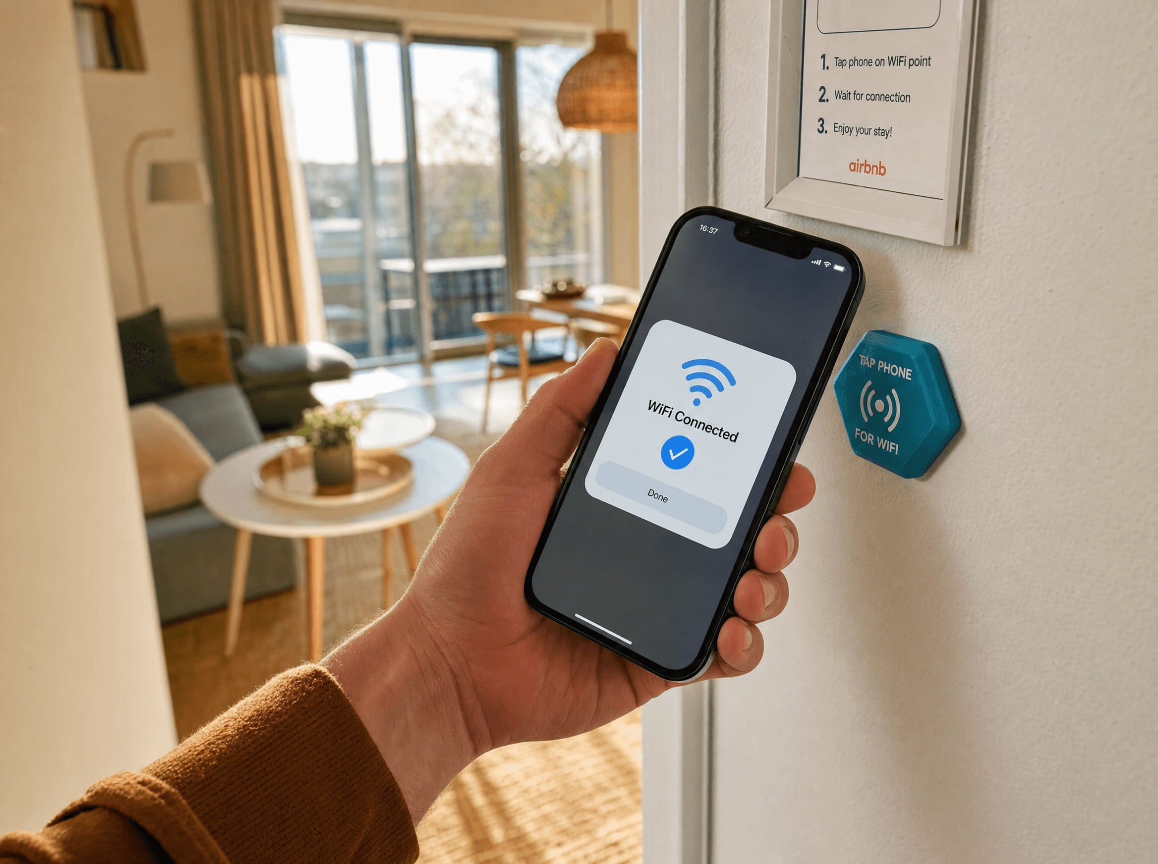 Phone connecting to WiFi via NFC tap in a rental