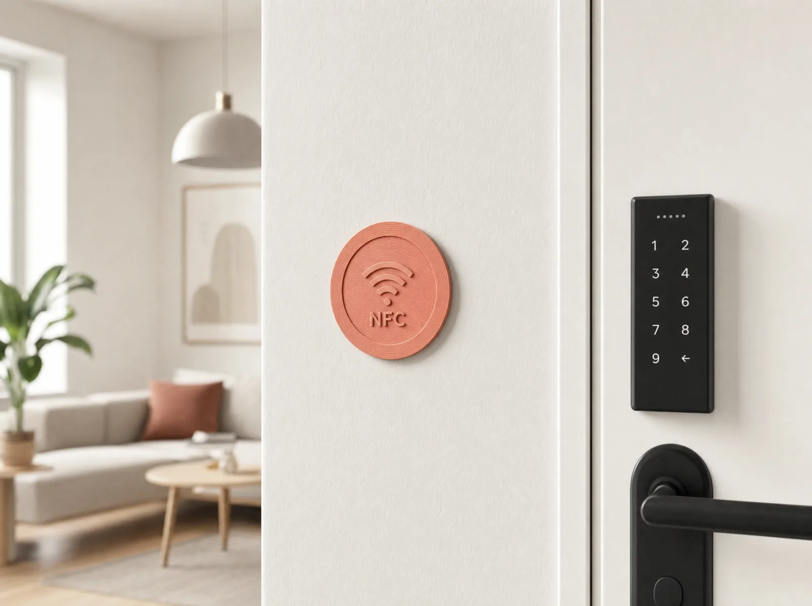 Tapora NFC welcome plaque in a short-let apartment