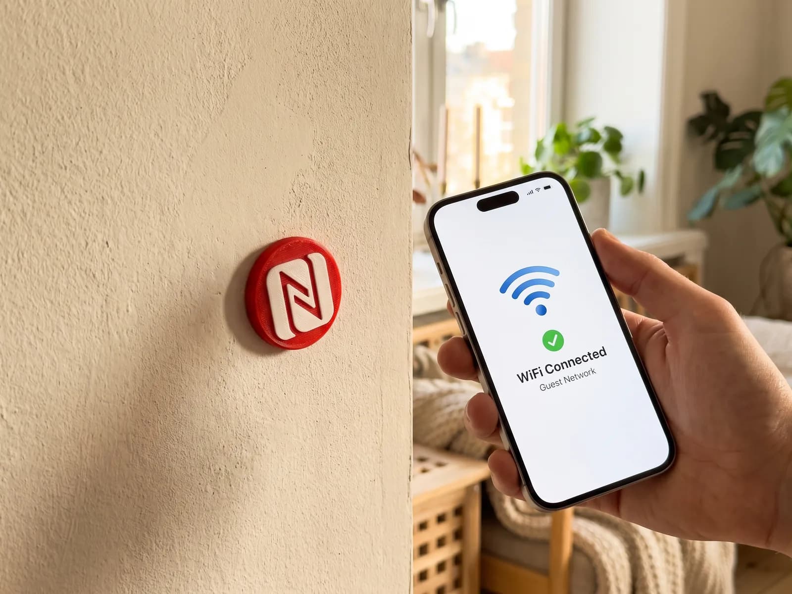 Phone connecting to WiFi via NFC tap in a rental
