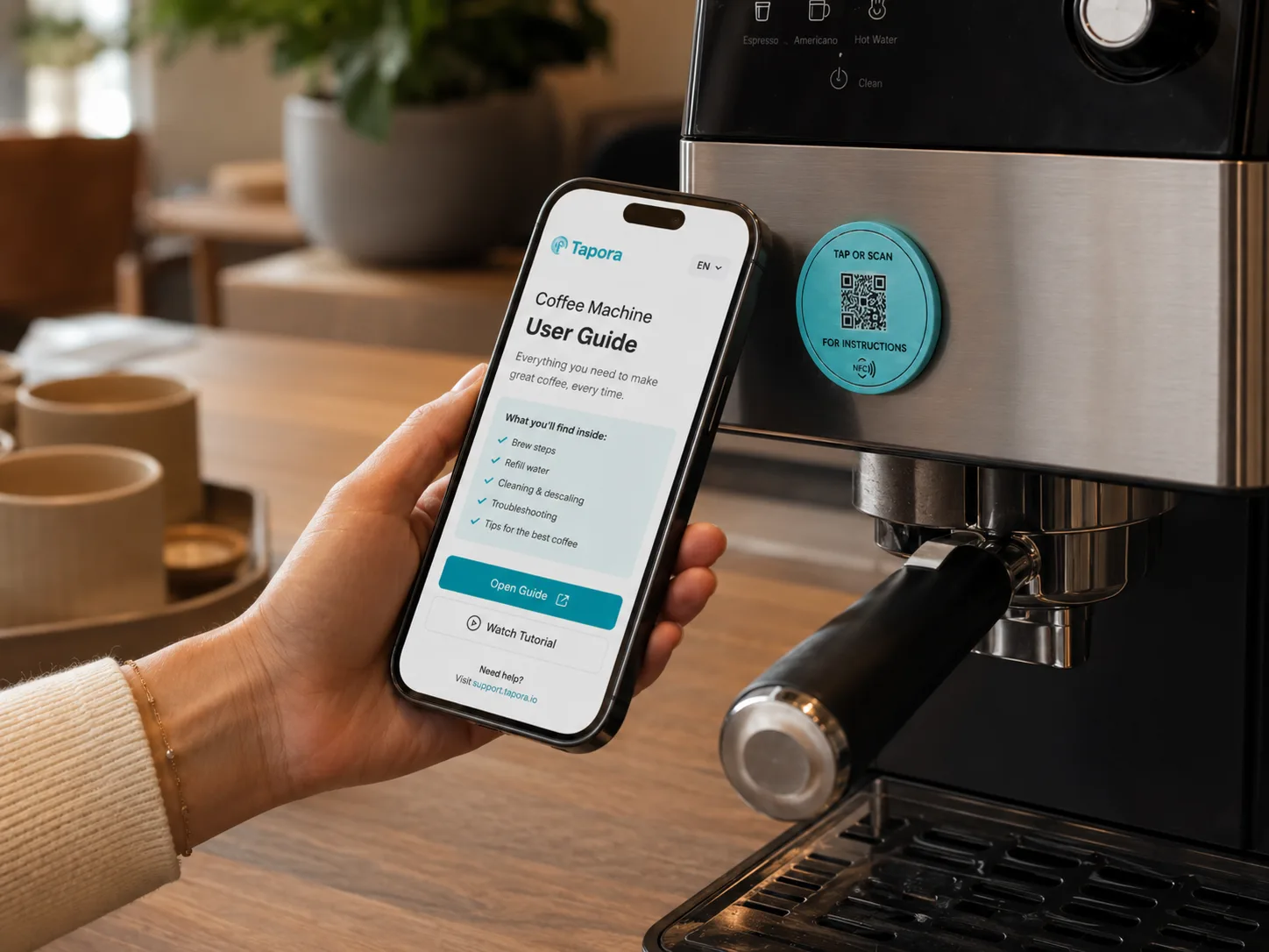 NFC tag on a coffee machine in a short-let